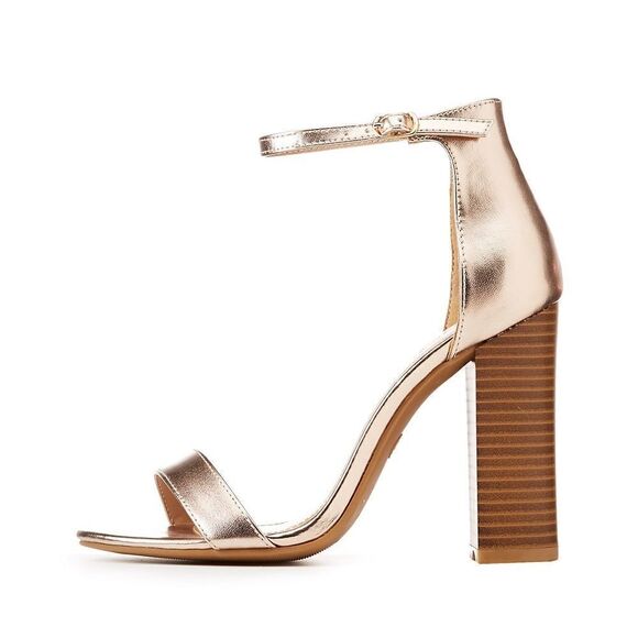 Chic Champagne Metallic Ankle Strap Sandals - Picture 2 of 7